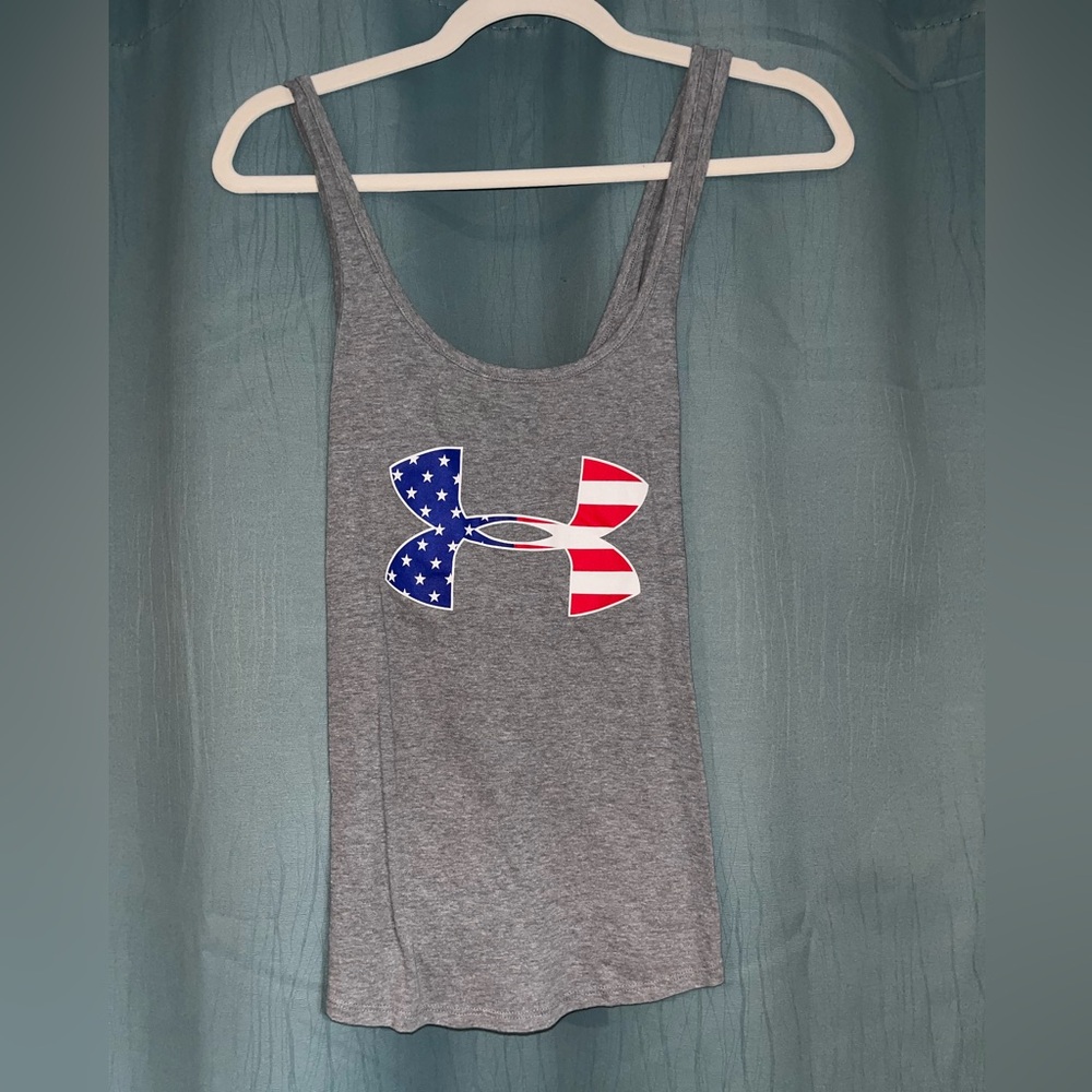 Under Armour Gray Tank Top with American Flag Logo